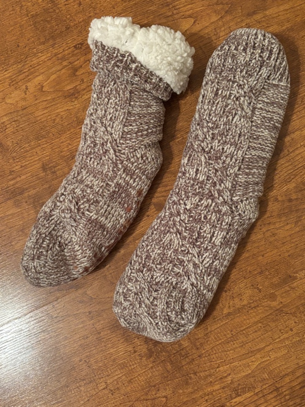 Cozy Marled Brown Sherpa-Lined Slipper Socks